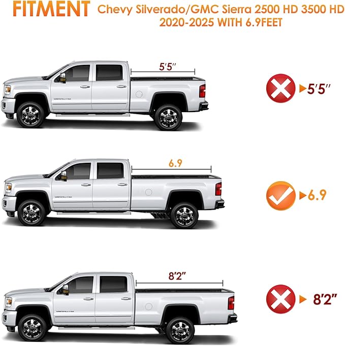 Nilight Soft Roll-Up Tonneau Cover Compatible with Chevy Silverado/GMC Sierra 2500 HD 3500 HD 2020 2021 2022 2023 2024 2025–6.9ft Truck Bed Cover