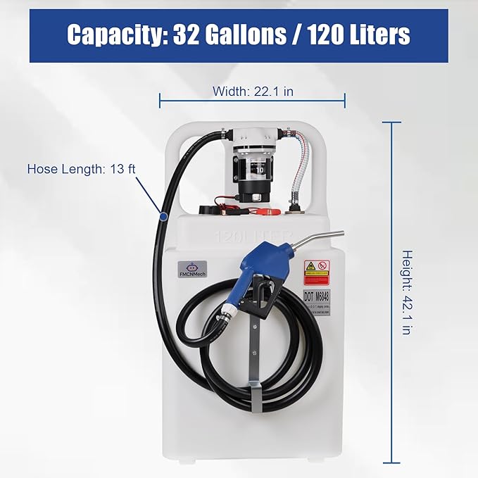 32 Gallon Portable DEF Transfer Tank with Dual-Wheel Design,12V Electric Pump, 10 GPM Flow Rate, Auto Shut-off Stainless Steel Nozzle,HDPE DEF Tank for Trucks, Farm Tractors & Fleets