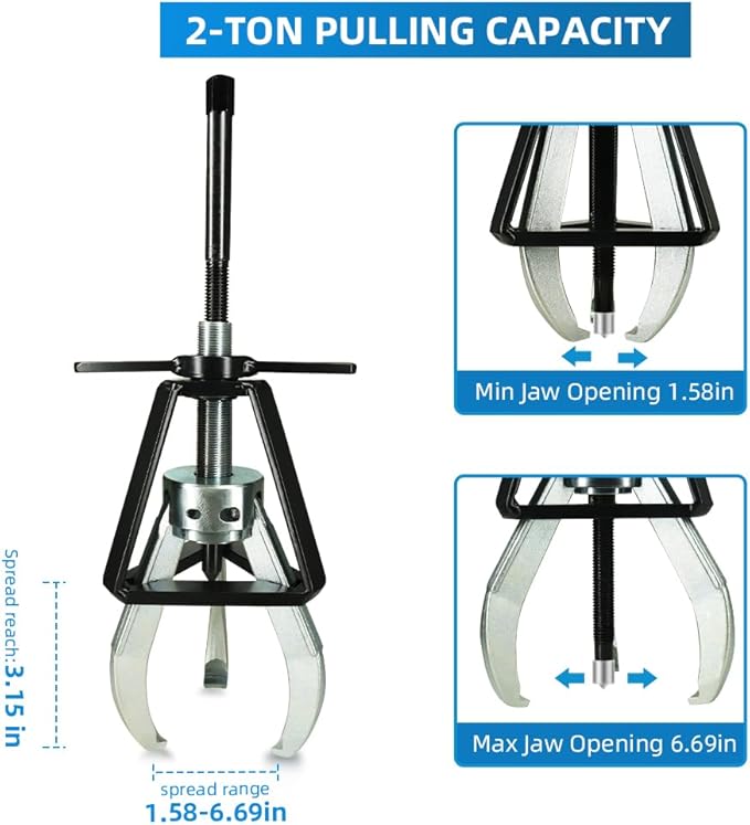 BESTOOL 3 Jaw Gear Puller, 2 Ton Pulley Puller Tool, Removal Tool for Gears, Pulley, Flywheel