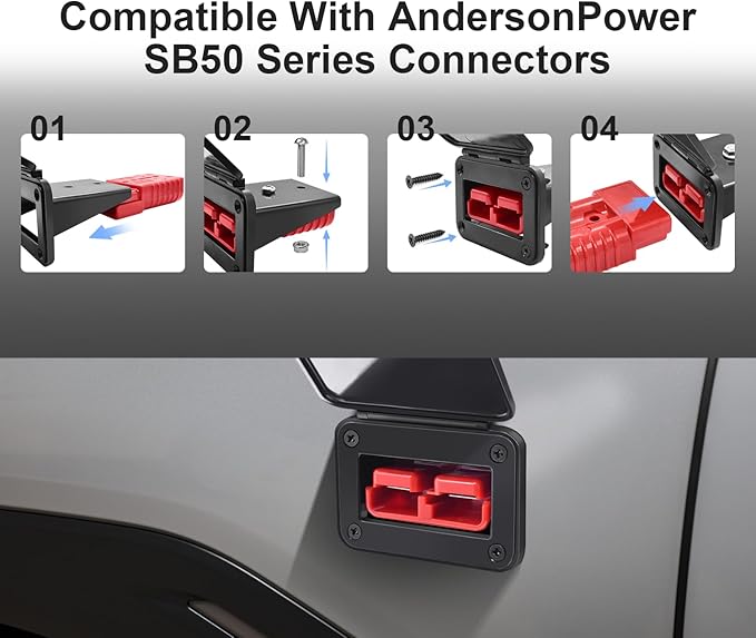GZSH Anderson Plug 2PCS 50A Quick Connect Wire Connectors with Mount and Cap 12-6 AWG Battery Quick Disconnect 12V-36V Battery Quick Connect Waterproof SB50 for Car RV Trunk Boat Winch