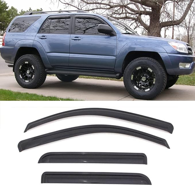 94924 Side Window Visor Wind Vent Deflector fit for 2003-2009 Toyota 4Runner (N210),4pcs Outside Mount Style Tape-On Dark Smoke Nice Sun Rain Guards Set
