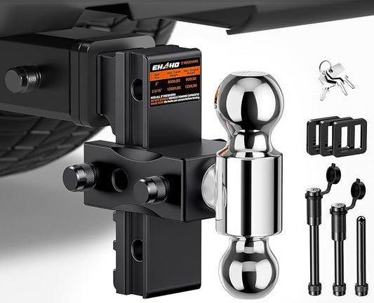 Ehaho Adjustable Trailer Hitch, Drop Hitch 2 Inch Receiver with 6 Inch Drop/Rise for Truck 12,500 LBS GTW, Waterproof Double Anti-Theft Locking Hitch Pins