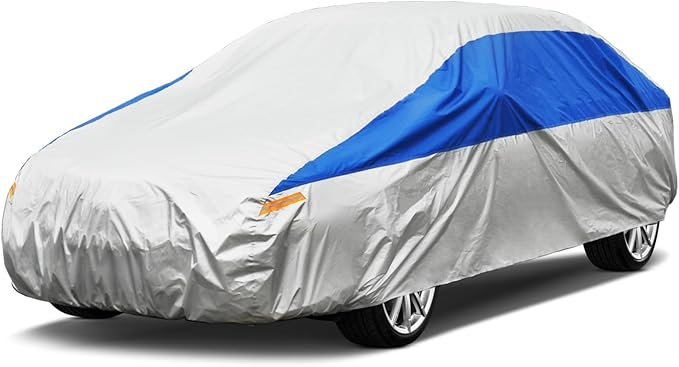 Car Cover Waterproof All Weather for Automobiles, Outdoor Full Car Cover Snowproof Windproof UV Protection, Universal Fit for Sedan. (Fit Sedan Length 175-185 inch, Silver)