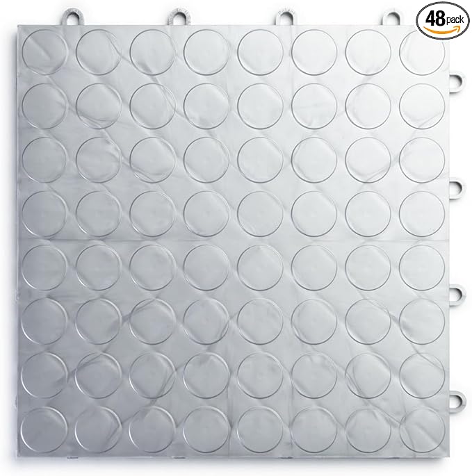 Big Floors RaceDeck CircleTrac, Interlocking Non-Slip Garage Flooring Tile, Durable, Modular, Heavy-Duty Copolymer, Easy Install (Alloy, 48 Pack of 12 x 12" Tiles)