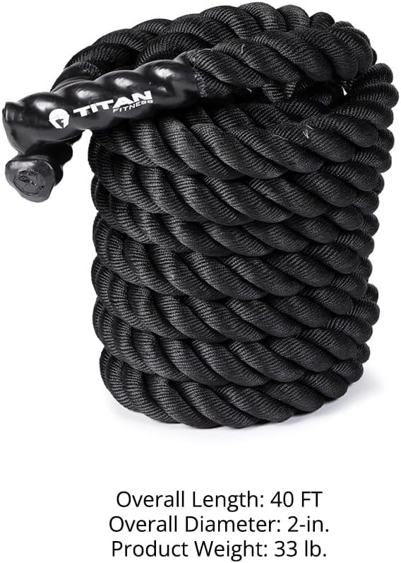 Titan Fitness Battle Rope 40ft x 2in, Poly Dacron Heavy Rope for Home Gym Conditioning Workouts, Cross-Train, Strength Training Exercises