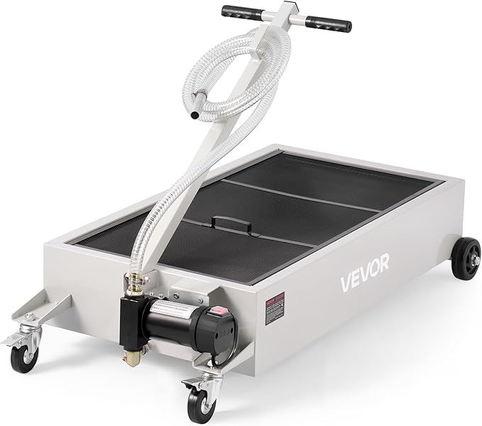 VEVOR Low Profile Oil Drain Pan, 20 Gallon Capacity, Rolling Oil Drain Pan with Electric Pump, 7.2 ft Hose & T Folding Handle, Leak-proof & Corrosion-resistant, Fit for Cars, SUVs, Trucks, ATVs, White