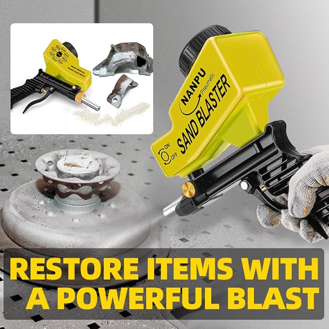 NANPU Light-Duty Air Sandblaster Gun Kit with Gravity Feed, Metal Nozzle, Plastic Body, for Small Project Surface Prep, Paint & Rust Removal, Metal/Wood/Glass Etching, Requires Air Compressor