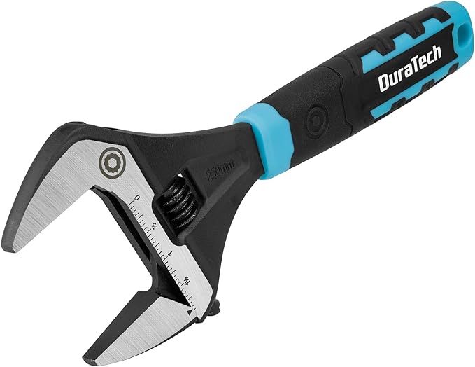 DURATECH 10-Inch Adjustable Wrench, Wide Jaw Opening Plumbing Wrench, CR-V Steel, SAE and Metric Scale Marked, Ergonomic Grip