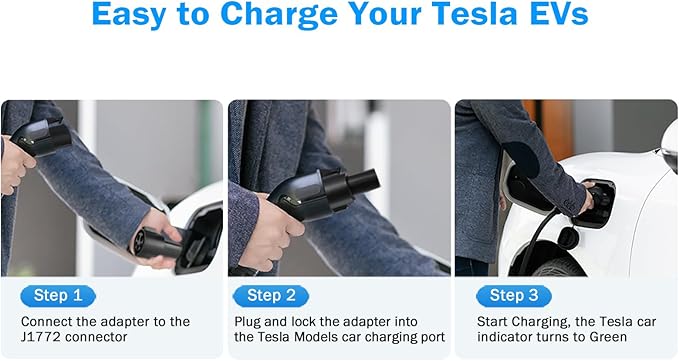 J1772 to Tesla Charger Adapter, Up to 80A 280V - J1772 to NACS Adapter for Tesla Model 3/Y/X/S with Safety Certified Charger Plated Efficient Charging Design
