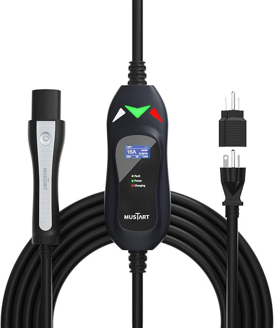 Level 1-2 Tesla Charger - 110-240V, 16 Amp, NEMA 6-20 Plug with NEMA 5-15 Adapter - Portable Electric Car Charger for Tesla - Compatible with All Tesla Models X/Y/3/S