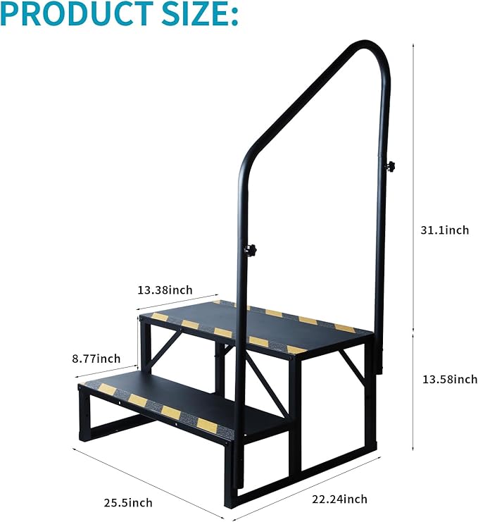 2 Step RV Steps with Handrails Ladder,Steps for Home,400 LBS Hot Tub Outdoor Steps,RV Stairs,Camper Steps Portable Stairs for Mobile Home