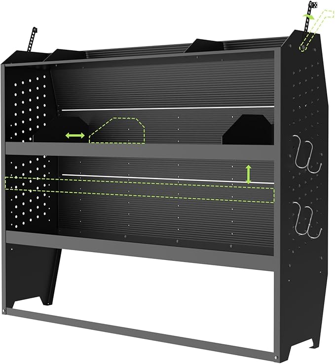 StarONE Cargo Van Shelving Storage Fit for Transit Connect 2014+,NV200,Chevy City Express, Promaster City with S-Shaped Hooks,Black,Steel,52" W x 43" H x 13" D