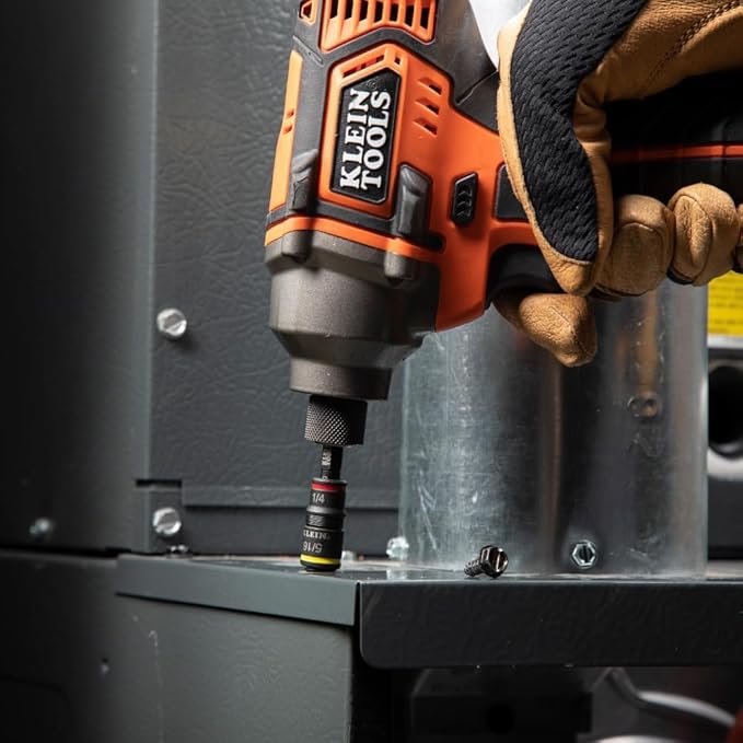 Klein Tools 32931 3-in-1 SAE Impact Socket Set, 1 Flip Socket with 1/4 and 5/16 Nut Driver Sizes and 1/4-Inch Bit Holder, Impact Rated 2-Inch Shaft