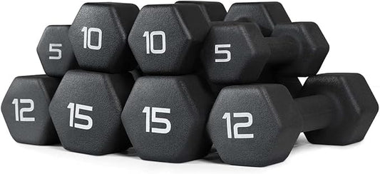 WF Athletic Supply Black Neoprene Dumbbell Set, Non-Slip & Hex Shape, Great for Muscle Toning, Strength Building & Weight Loss; Sizes, Dumbbells Only & w/Rack Options Available