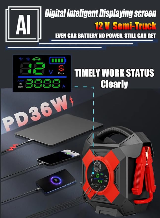 Heavy Duty Jump Starter,DM1264 30000A 12V Battery Jumper Starter Portable,-40F° Start Battery Booster Pack for Semi Truck Gasoline and Diesel Engines Up to 99L,Class8