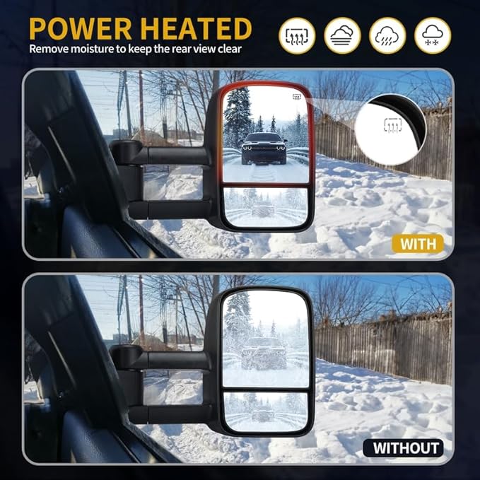 DWVO Towing Mirrors for 2003-2006 Chevy Silverado, Tahoe, Suburban, Avalanche, GMC Sierra, Yukon & Escalade, Heated Mirrors with LED Turn Signal, Telescoping & Folding, Side Marker Light, Black