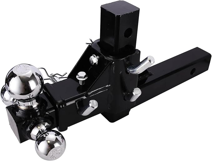 Tri-Ball Mount Drop Hitch, 2" Adjustable, High-Strength Solid Shank, 5-3/4" Rise, 4-3/4" Drop, Chrome Ball, Black Mount, Suitable for Class 3-5 Hitches