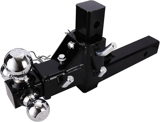 Tri-Ball Mount Drop Hitch, 2" Adjustable, High-Strength Solid Shank, 5-3/4" Rise, 4-3/4" Drop, Chrome Ball, Black Mount, Suitable for Class 3-5 Hitches