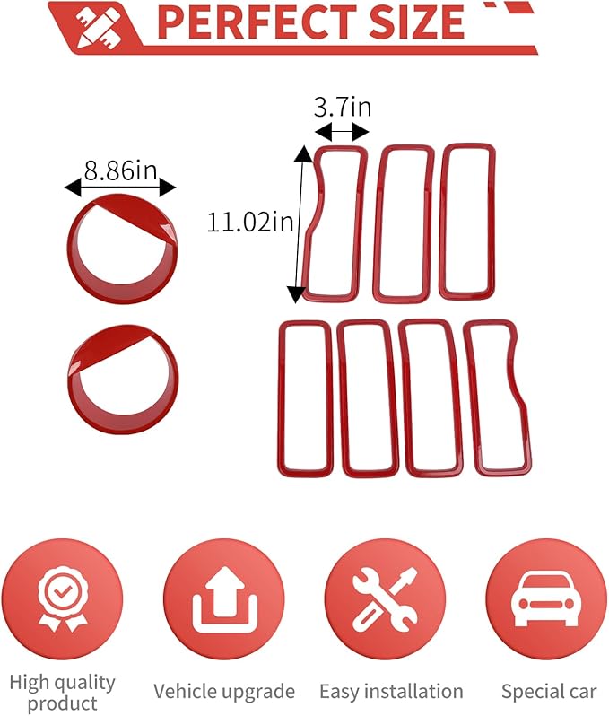 Front Grill Inserts Front Headlight Cover Kit fit for Jeep Wrangler JL JLU Gladiator JT 2024+ Exterior Accessories,Red