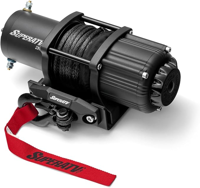 SuperATV Black Ops 2500 LB Winch Kit for UTV/ATV | Includes 50 Ft. Synthetic Rope | 12 Volt Winch | 1 HP Motor | Waterproof Seals and Solenoid | 166:1 Gear Ratio