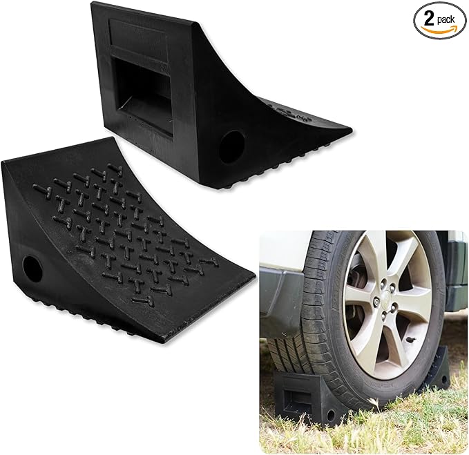 SECURITYMAN Heavy Duty Wheel Chocks (2 Pack) - Durable, Non-Slip, Solid Rubber Wheel Chocks for Boat Trailers, RV, Truck, Camper - Grip on All Surfaces - Trailer Wheel Chocks - Black