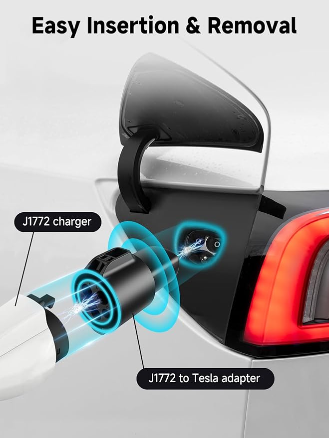 J1772 to Tesla Charging Adapter, 80A 250V EV Charger Adapter for Tesla Model S/3/X/Y/Cybertruck, Compatible with Level 1 & Level 2 J1772 Chargers, Fast and Safe Charging