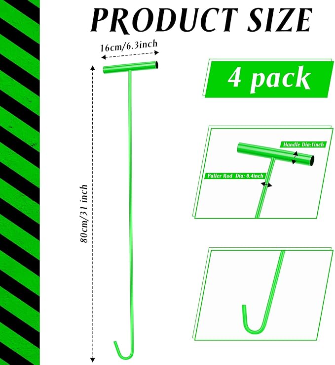Zonon 4 Pack 31" Green Fifth Wheel Puller 5th Wheel Pin Puller for Semi Truck Cotter Spring Pulling Tool Solid Steel Dock Hooks Portable Type Lifting J Hook for Pulling Storm Drain Manhole Covers