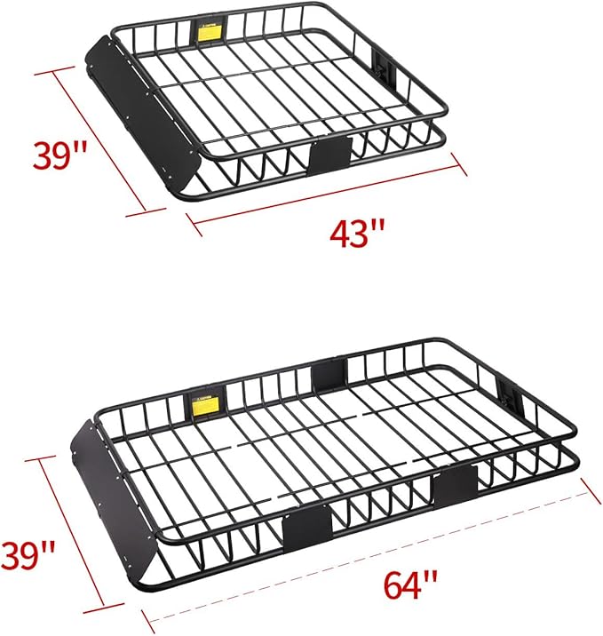 Leader Accessories Roof Rack Cargo Basket Set, Cargo Carrier Bag 15 Cubic Feet Capacity with Car Top Luggage Holder Adjustable Length 43/64 inches Cargo Net 3' x 4' for SUV, Van, Sedan,Jeep
