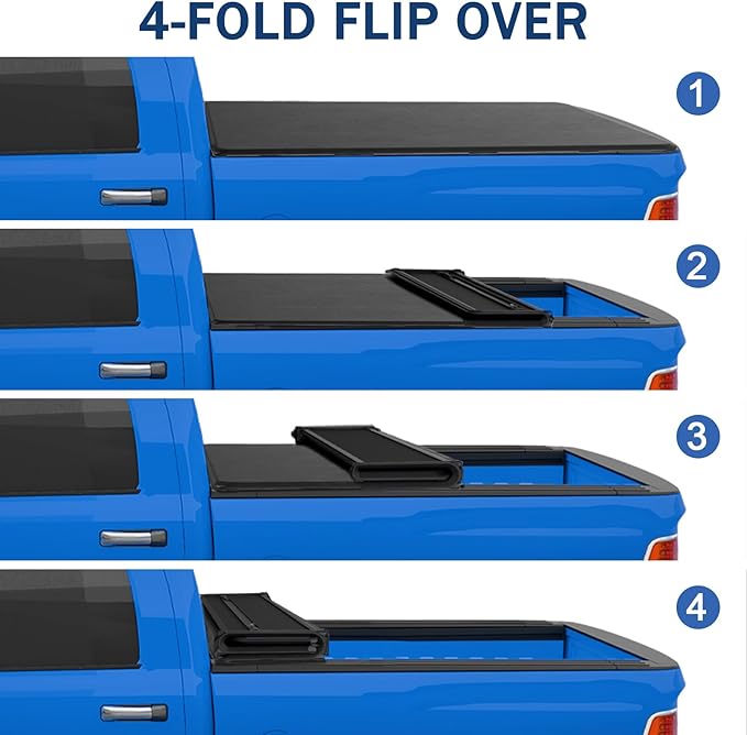 Soft Quad-Fold Truck Bed Tonneau Cover Compatible with 2007-2013 Chevy Silverado GMC Sierra 6.5FT Bed