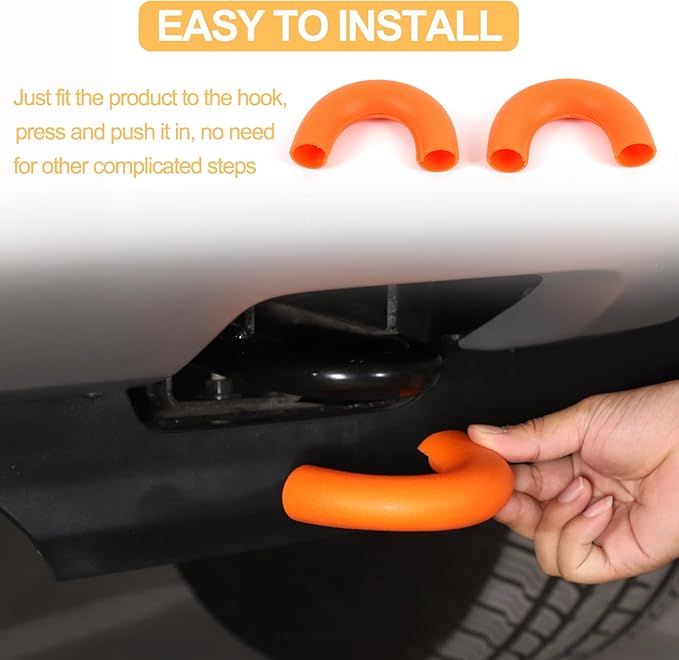 Car Tow Hook Protective Cover Compatible with Ford Ranger 2023-2025 Rubber Front Bumper Tow Ring Pull Ring Protective Case Trailer Pull Ring Trim Cover Exterior Accessories Tow Hook Covers (Orange)