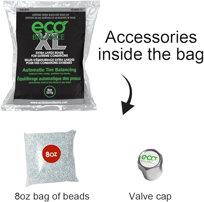 ECO Balance 08-ECOXL4 ECO XL Extreme Condition Tire/Wheel Balancing Beads - Off-Road Vehicles, Light Duty Truck Tires, (4) 8oz Balance Bead Bags, (4) Valve Caps