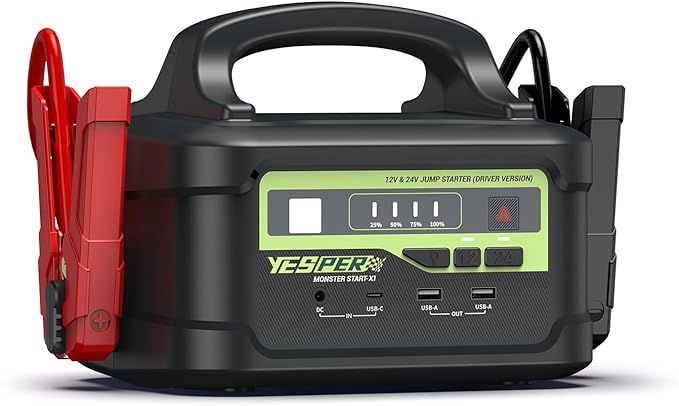 YESPER 12V/24V Jump Starter with 145W Quick Charge, 6000A 218Wh Portable Heavy Duty Truck SuperSafe Battery Jumper Box(Up to All Gas/Diesel), Powerful Car Jump Pack(-40°F to 140°F)