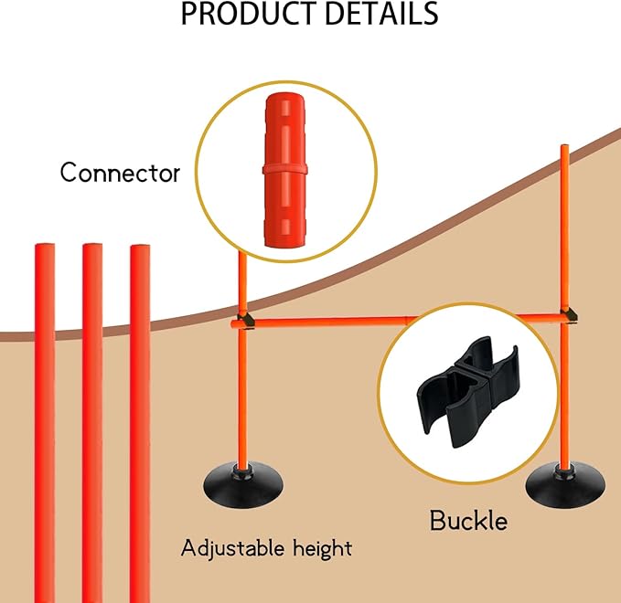 Orange Adjustable Height Agility Hurdle Set Multi-Function Soccer Trainning Pole Set Coaching Sticks with Rubber Base