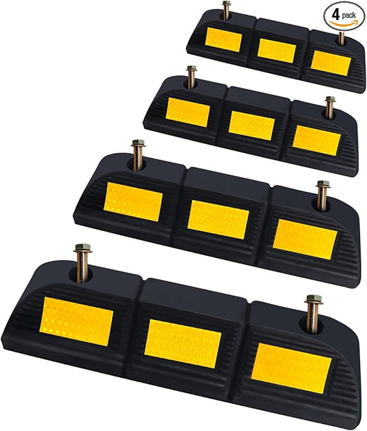 Parking Stopper for Garage Parking Aid 4 Pack Block, Car Truck Curb Floor Parking Lot Wheel Tire Stops Bumpers with Bolt Installation, Rubber Vehicles Aid Gadgets