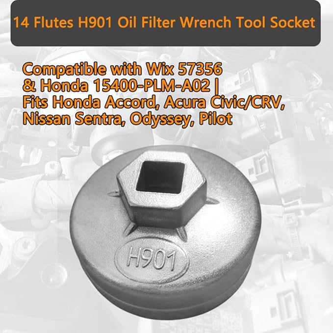 64-65mm 14 Flutes 901Oil Filter Wrench Tool Socket - Compatible with Wix 57356 & Honda 15400-PLM-A02 | Fits Honda Accord, Acura Civic/CRV, Nissan Sentra, Odyssey, Pilot