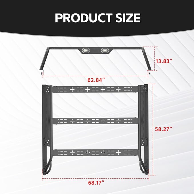 13.8" High Overland Bed Racks Truck Cargo Carrier Compatible with 2016-2018 Silverado 1500 & GMC Sierra 1500 with 2 LED Lights and Bed Rails, Full-Size Truck Rear Ladder Rack Back Cross Bars