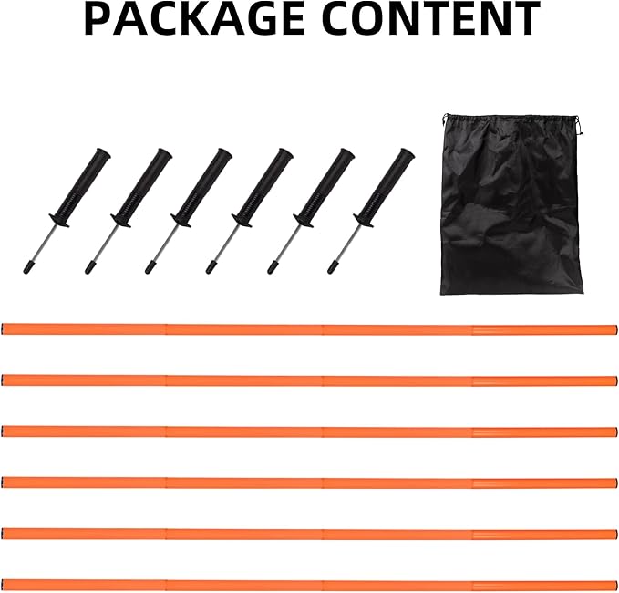 6 Pcs 5FT Agility Training Poles for Soccer,Basketball,Football,Dog,Horse Training-Adjustable Speed and Agility Training Equipment Sports Training Sticks with Ground Spring Nails & Storage Bag(Orange)