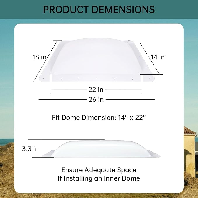 RV Skylight Replacement 18" x 26" -Universal Outer Dome Fits All Standard 14"x22" Openings, RV Shower Skylight for Camper Trailer Fifth Wheel Motorhome Truck (WHITE)