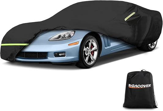 for C6 Corvette Full Car Cover Waterproof, Outdoor Car Covers Windproof Heavy Duty All Weather Waterproof Protection Universal Custom Compatible with C6 2005-2013 Chevy Corvette(Black)
