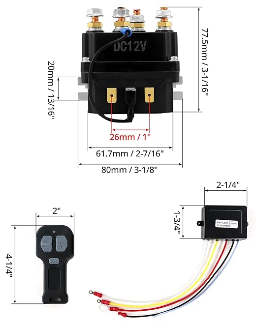 QWORK Wireless Winch Remote Control Kit, 12V 250A Winch Solenoid Relay Contactor + 12V Wireless Winchs Remote, for Truck ATV SUV 63070 62135 74900 70715