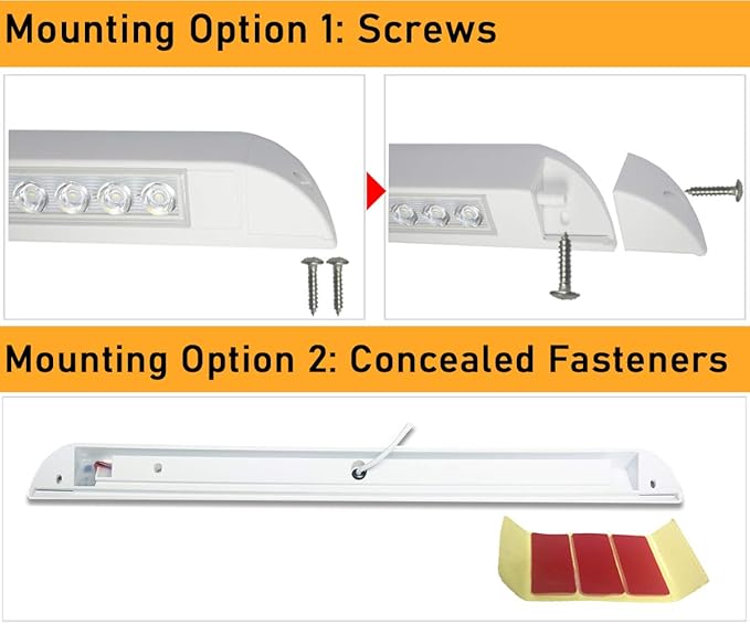 Raycharm 20" RV & Marine Boat LED Awning Porch Utility Light Fixture, 40° Down Angle Beam, 6000K Cool-White, 12V/24V DC, High Light-Output Low Ampere Draw, Waterproof White Finish, 2-Pack