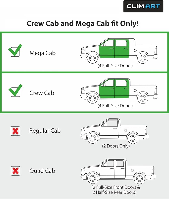 CLIM ART in-Channel Incredibly Durable Rain Guards for Dodge RAM 2009-2018 1500 Crew Cab, Mega Cab, Original Window Deflectors, Vent Window Visors, Vent Deflector Smoke Truck Accessories 4 pcs- 609006