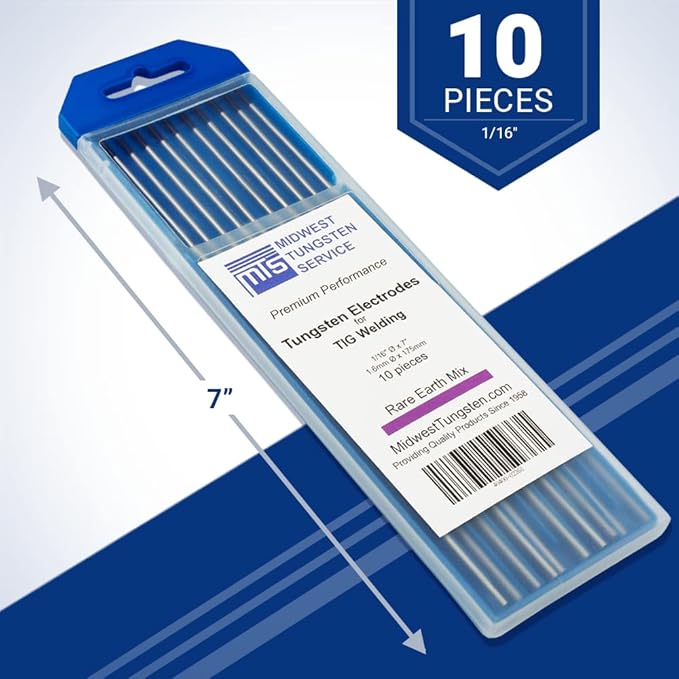 Midwest Tungsten Service TIG Welding Tungsten Electrodes 10-Pack (Purple - Rare Earth Blend (EWG), 1/16")