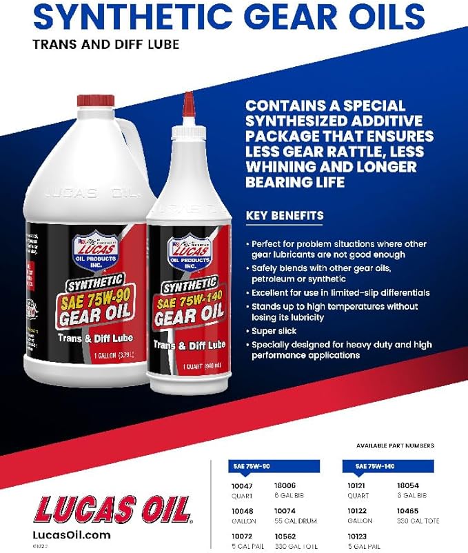 Lucas Oil 10122 Synthetic SAE 75W-140 Gear Oil - 1 Gallon