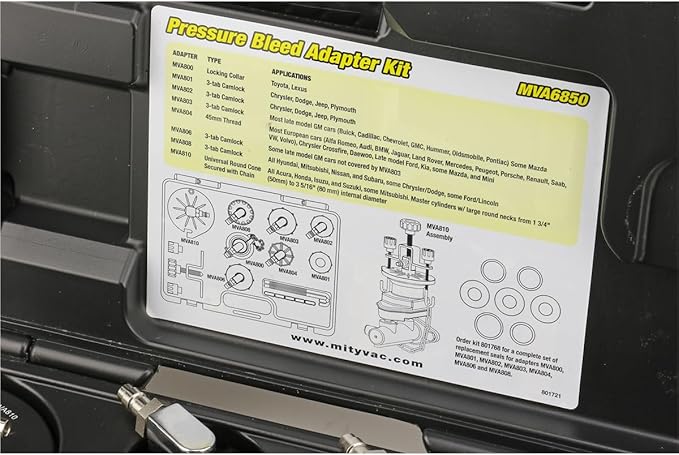 Mityvac MV6840 Hydraulic Brake and Clutch Pressure Bleeding System, Includes Seven (7) Master Cylinder Adapters, 1.2 Gallon Reservoir, Quick-Change Connections Pressure Relief Valve, Storage Case