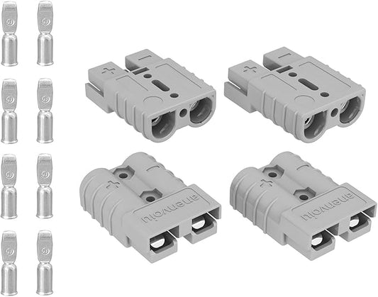 Connector, Quick Connect/Disconnect Battery Plug Connector Interchange Genderless Design Suitable for Car Trailer Winch Hoist Motor Electrical Equipment (Grey 50A 4 Pack 10-12 AWG)
