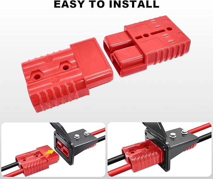 GZSH Anderson Plug 2PCS 50A Quick Connect Wire Connectors with Mount and Cap 12-6 AWG Battery Quick Disconnect 12V-36V Battery Quick Connect Waterproof SB50 for Car RV Trunk Boat Winch