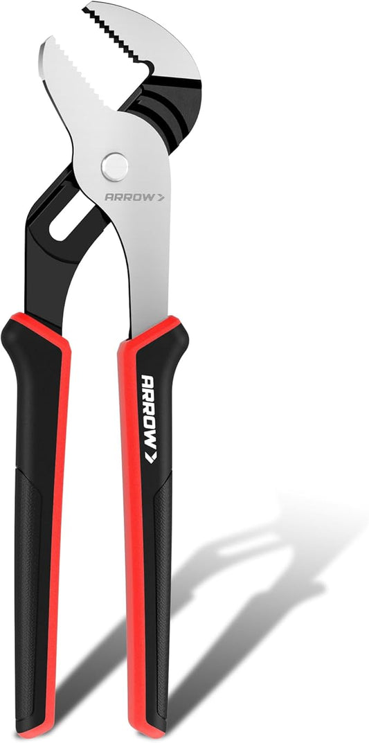 ARROW 10-Inch Groove Joint Pliers, Adjustable Water Pump Pliers with TPR Handle, High Carbon Steel Tongue and Groove Plier for Plumbing, Automotive and Household Repairs
