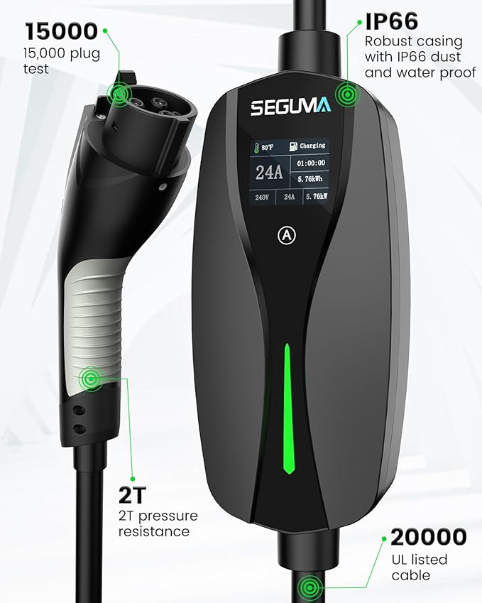 NEMA 14-30 Level 2 EV Charger, Electric Vehicle Portable Charger with 24A 240V 25FT Cable, Adjustable Current (10-24A), Home MobileEV Charging Station with 4-Prong Dryer Plug for J1772 Electric Cars