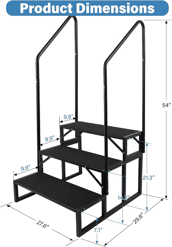 RV Steps w/Dual Handrails, 3-Step Spa Hot Tub Steps with Anti-Slip Pedals, 660lbs Load Capacity, Universal Portable Mobile Home Stairs Steps for 5th Wheel RV, Spa, Porch, Pool, Travel Trailers